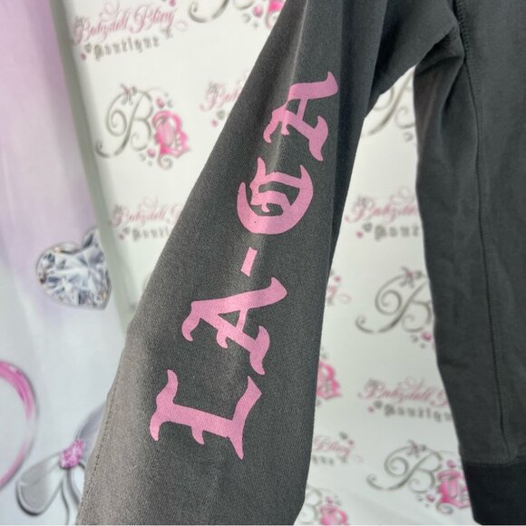 Cotton On long sleeve top La Ga Dark Gray Crewneck with Pink Lettering - Picture 4 of 13